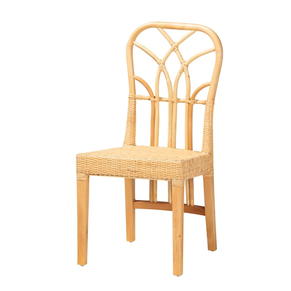 Baxton Studio Monaco Modern Bohemian Oak Brown Finished Mahogany Wood and Natural Rattan Dining Chair 228-13100-ZORO - main
